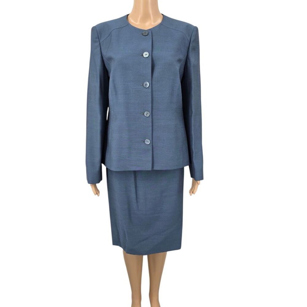 Nicola Slate Blue Button-Front Blazer and Pencil Skirt Suit Matching Set NEW